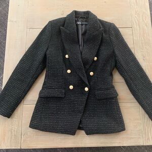 ZARA Black Metallic Tweed Blazer - Small